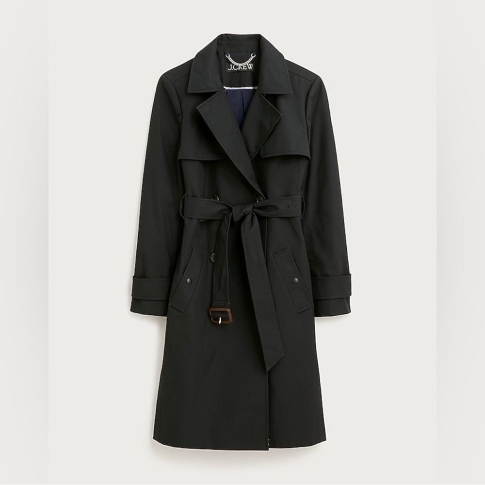 J. Crew Women’s Icon Trench Coat in Black Size 2 Classic Preppy Spring NWT - Picture 1 of 14